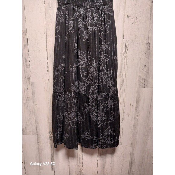Gap Women’s Size Small Black & Silver Smocked Flutter Sleeve Midi Dress - Picture 2 of 9